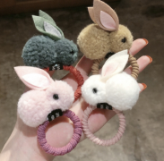 秋冬新款韩国可爱毛球兔子发圈儿童发绳女童卡通毛绒扎头发头绳